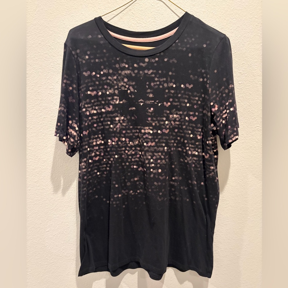 Tory Burch Black Pima Cotton T-Shirt with 3D Dot Print L
